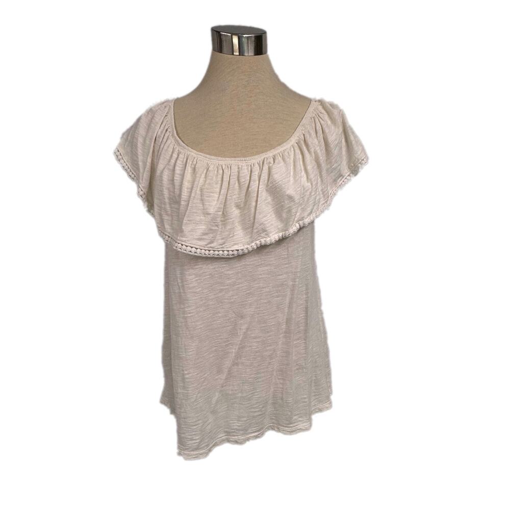 Old Navy Medium Ivory Peasant Blouse with Lace Trim